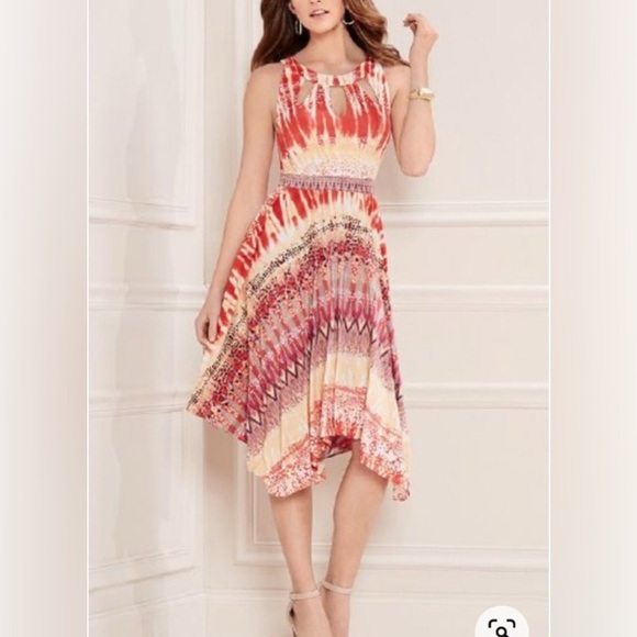 SOMA Keyhole Scarf Hem Midi Dress Women's XS Multicolor Stretch Cutout Boat Neck - Picture 1 of 8